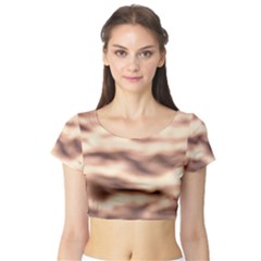 Pink  Waves Abstract Series No6 Short Sleeve Crop Top by DimitriosArt