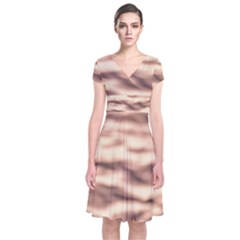 Pink  Waves Abstract Series No6 Short Sleeve Front Wrap Dress by DimitriosArt