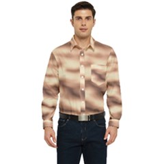 Pink  Waves Abstract Series No6 Men s Long Sleeve Pocket Shirt  by DimitriosArt