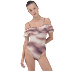 Pink  Waves Abstract Series No6 Frill Detail One Piece Swimsuit by DimitriosArt