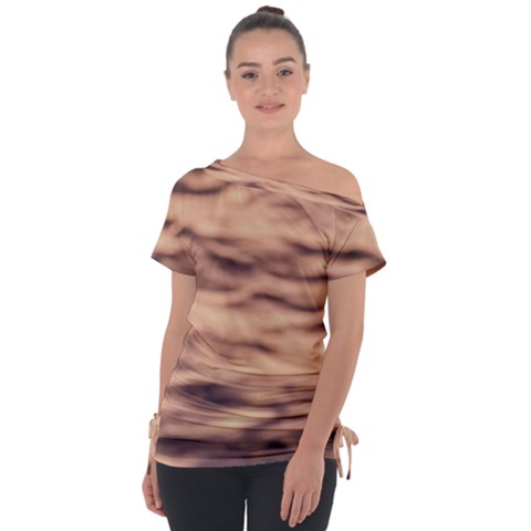 Pink  Waves Abstract Series No5 Off Shoulder Tie-up Tee by DimitriosArt