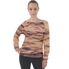 Pink  Waves Abstract Series No5 Off Shoulder Long Sleeve Velour Top by DimitriosArt