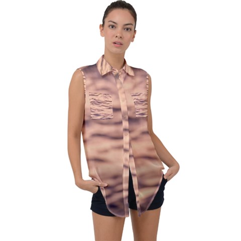 Pink  Waves Abstract Series No5 Sleeveless Chiffon Button Shirt by DimitriosArt