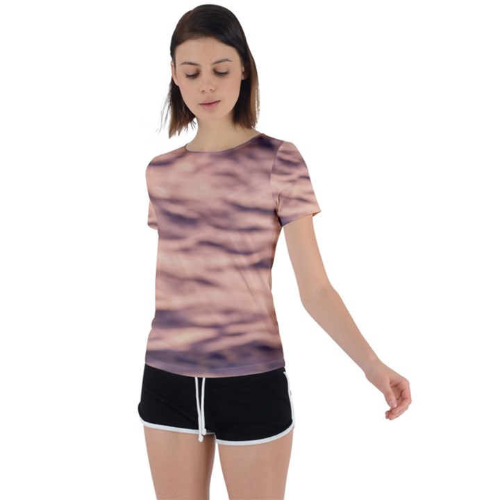 Pink  Waves Abstract Series No5 Back Circle Cutout Sports Tee