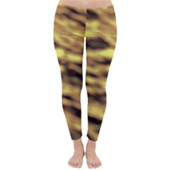 Yellow  Waves Abstract Series No10 Classic Winter Leggings by DimitriosArt