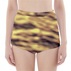 Yellow  Waves Abstract Series No10 High-waisted Bikini Bottoms by DimitriosArt