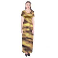 Yellow  Waves Abstract Series No10 Short Sleeve Maxi Dress by DimitriosArt