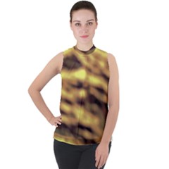 Yellow  Waves Abstract Series No10 Mock Neck Chiffon Sleeveless Top by DimitriosArt