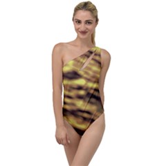 Yellow  Waves Abstract Series No10 To One Side Swimsuit by DimitriosArt