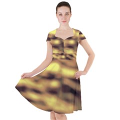 Yellow  Waves Abstract Series No10 Cap Sleeve Midi Dress by DimitriosArt