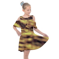 Yellow  Waves Abstract Series No10 Kids  Shoulder Cutout Chiffon Dress by DimitriosArt