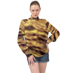 Yellow  Waves Abstract Series No10 High Neck Long Sleeve Chiffon Top by DimitriosArt