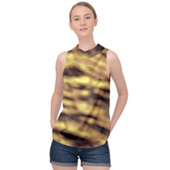 Yellow  Waves Abstract Series No10 High Neck Satin Top by DimitriosArt