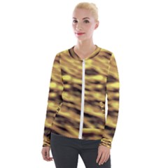 Yellow  Waves Abstract Series No10 Velvet Zip Up Jacket by DimitriosArt