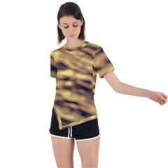 Yellow  Waves Abstract Series No10 Asymmetrical Short Sleeve Sports Tee by DimitriosArt