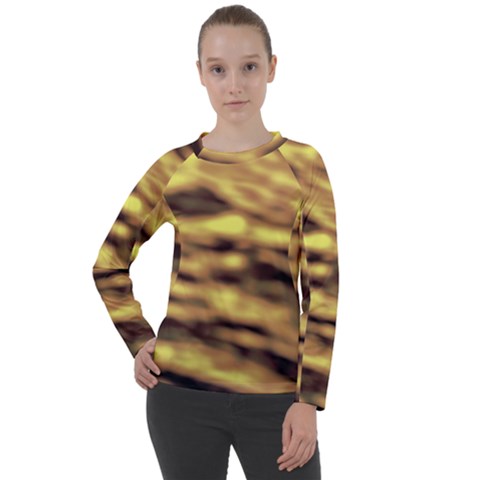 Yellow  Waves Abstract Series No10 Women s Long Sleeve Raglan Tee by DimitriosArt