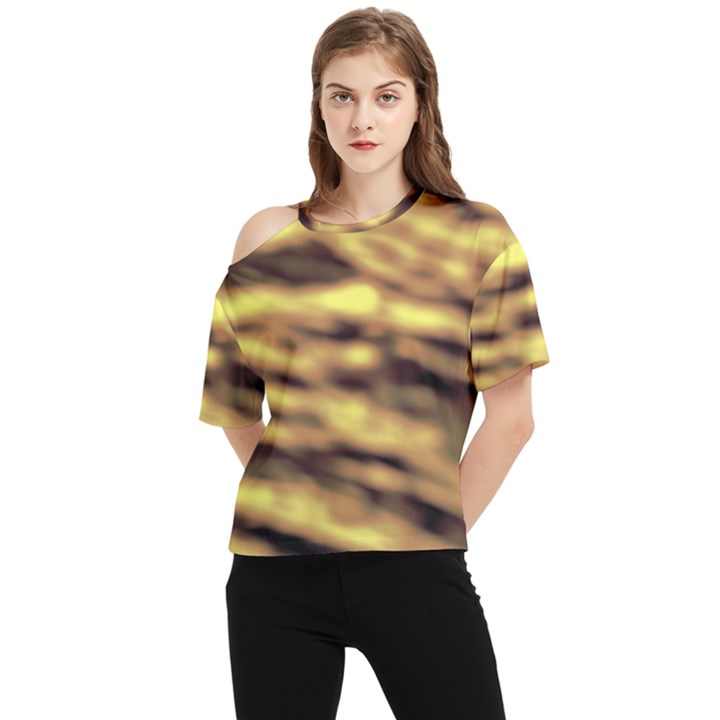 Yellow  Waves Abstract Series No10 One Shoulder Cut Out Tee