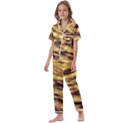 Yellow  Waves Abstract Series No10 Kids  Satin Short Sleeve Pajamas Set by DimitriosArt