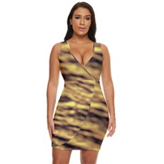 Yellow  Waves Abstract Series No10 Draped Bodycon Dress by DimitriosArt