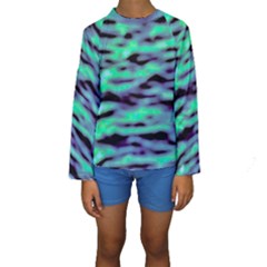 Green  Waves Abstract Series No6 Kids  Long Sleeve Swimwear by DimitriosArt