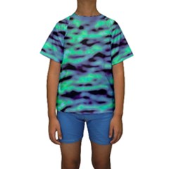 Green  Waves Abstract Series No6 Kids  Short Sleeve Swimwear by DimitriosArt