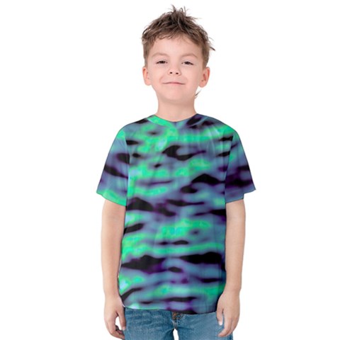 Green  Waves Abstract Series No6 Kids  Cotton Tee by DimitriosArt