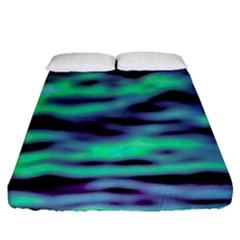 Green  Waves Abstract Series No6 Fitted Sheet (queen Size) by DimitriosArt