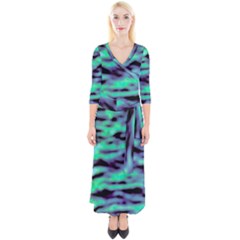 Green  Waves Abstract Series No6 Quarter Sleeve Wrap Maxi Dress by DimitriosArt