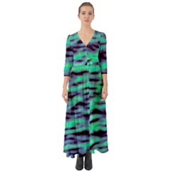 Green  Waves Abstract Series No6 Button Up Boho Maxi Dress by DimitriosArt