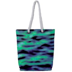 Green  Waves Abstract Series No6 Full Print Rope Handle Tote (small) by DimitriosArt