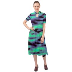 Green  Waves Abstract Series No6 Keyhole Neckline Chiffon Dress by DimitriosArt