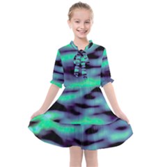 Green  Waves Abstract Series No6 Kids  All Frills Chiffon Dress by DimitriosArt