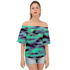 Green  Waves Abstract Series No6 Off Shoulder Short Sleeve Top by DimitriosArt