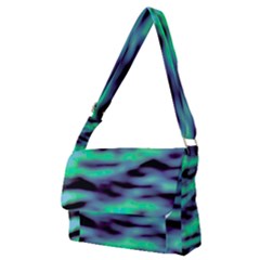 Green  Waves Abstract Series No6 Full Print Messenger Bag (m) by DimitriosArt