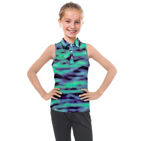 Green  Waves Abstract Series No6 Kids  Sleeveless Polo Tee by DimitriosArt