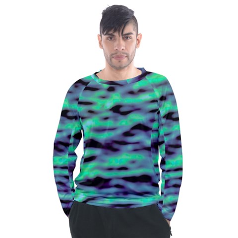 Green  Waves Abstract Series No6 Men s Long Sleeve Raglan Tee by DimitriosArt