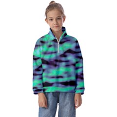 Green  Waves Abstract Series No6 Kids  Half Zip Hoodie by DimitriosArt