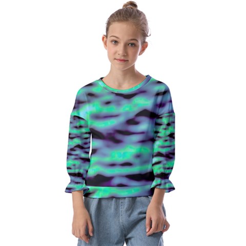 Green  Waves Abstract Series No6 Kids  Cuff Sleeve Top by DimitriosArt