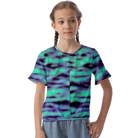 Green  Waves Abstract Series No6 Kids  Cuff Sleeve Scrunch Bottom Tee by DimitriosArt