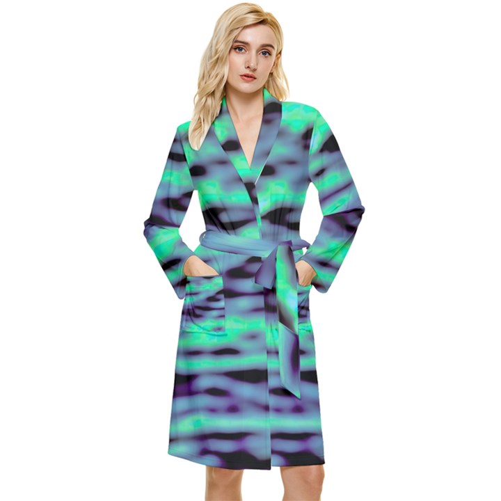 Green  Waves Abstract Series No6 Long Sleeve Velour Robe