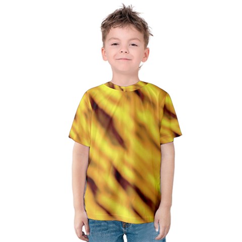 Yellow  Waves Abstract Series No8 Kids  Cotton Tee by DimitriosArt