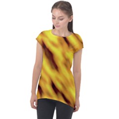 Yellow  Waves Abstract Series No8 Cap Sleeve High Low Top by DimitriosArt