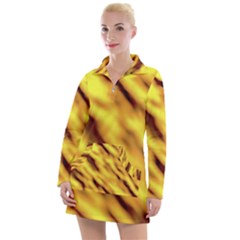 Yellow  Waves Abstract Series No8 Women s Long Sleeve Casual Dress by DimitriosArt