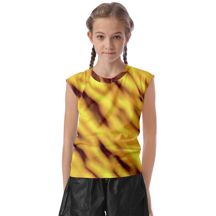 Yellow  Waves Abstract Series No8 Kids  Raglan Cap Sleeve Tee