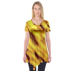 Yellow  Waves Abstract Series No8 Short Sleeve Tunic  by DimitriosArt