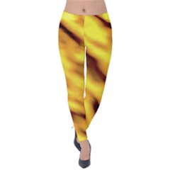 Yellow  Waves Abstract Series No8 Velvet Leggings by DimitriosArt