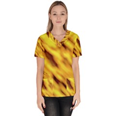 Yellow  Waves Abstract Series No8 Women s V-neck Scrub Top by DimitriosArt