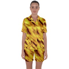 Yellow  Waves Abstract Series No8 Satin Short Sleeve Pajamas Set by DimitriosArt