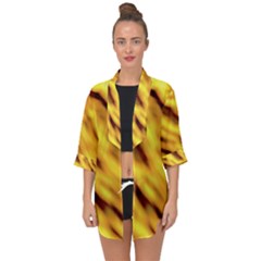 Yellow  Waves Abstract Series No8 Open Front Chiffon Kimono by DimitriosArt