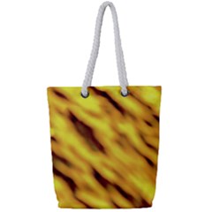 Yellow  Waves Abstract Series No8 Full Print Rope Handle Tote (small) by DimitriosArt